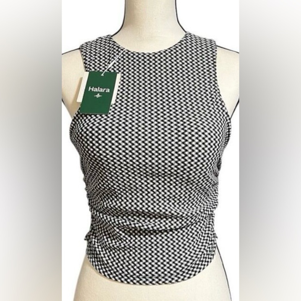 NWT Halara Softlyzero Airy Black Gingham Sleeveless Tank Top Built In Bra XL